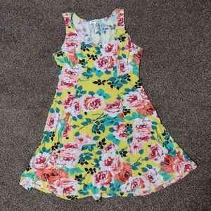 Yellow floral skater dress size large